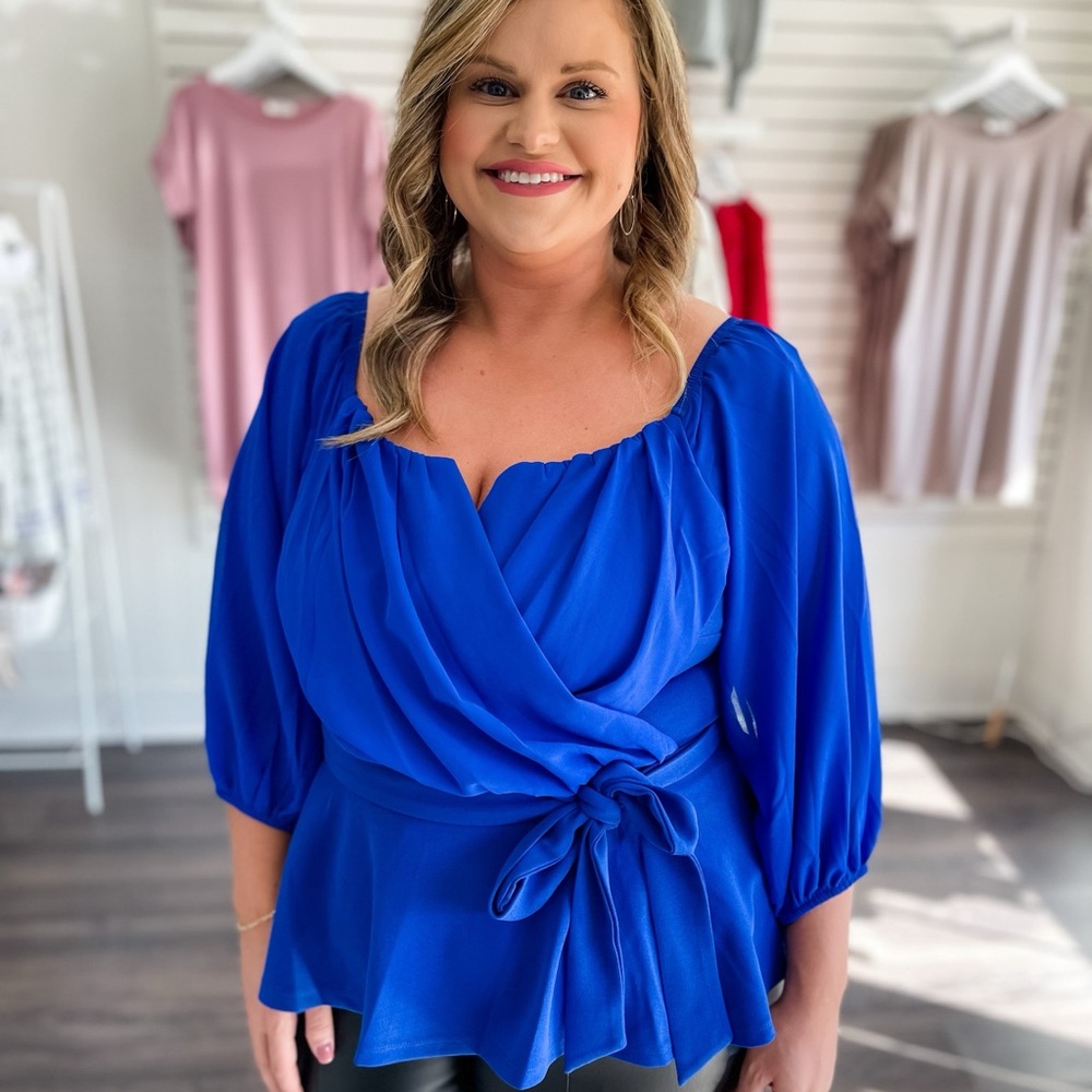Elegant Blue Women's Wrap Top